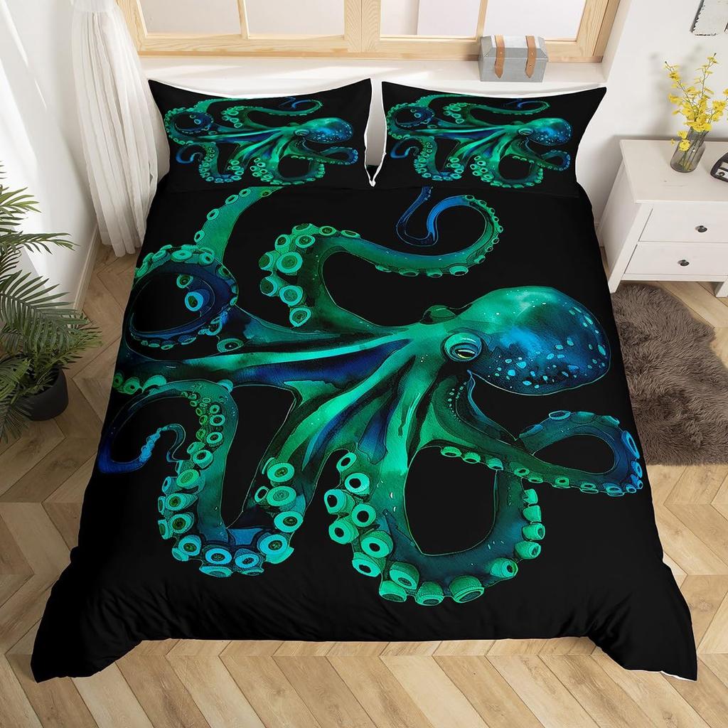 Octopus Duvet Cover Set Blue Octopus Undersea Animals Comforter Cover Kids Teens Boys Room Decor Polyester Bedding Duvet Covers