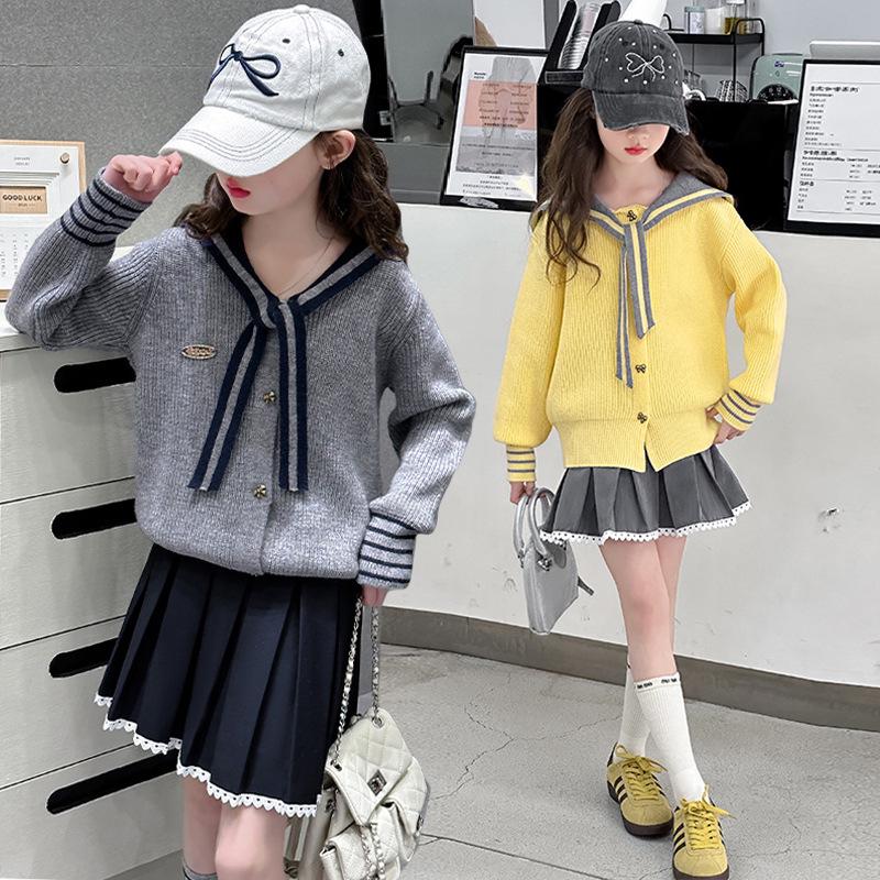 Girls' Korean Style Spring Chic Cardigan & Skirt Set 2025