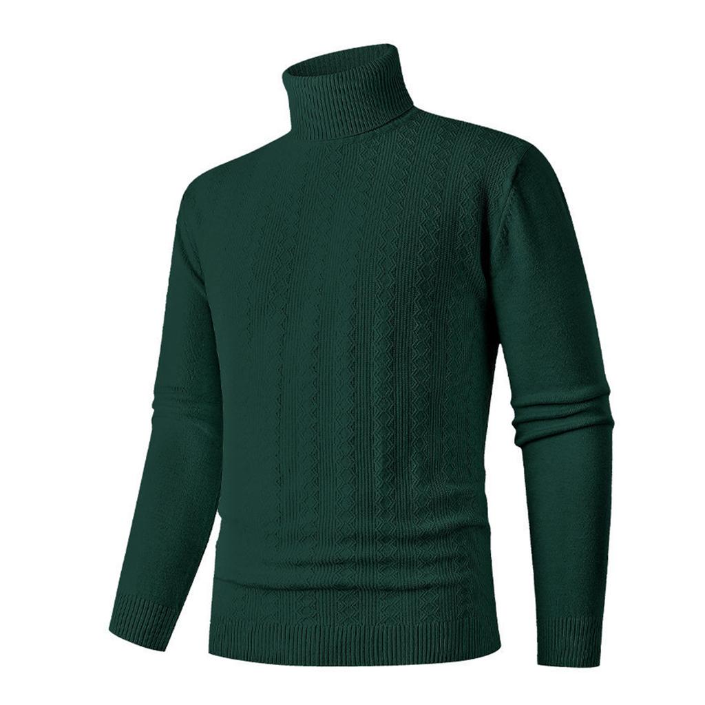 Men's Casual Solid-color High-collar Knitted Sweater, Men's Warm Base Knitted Pullover Sweater