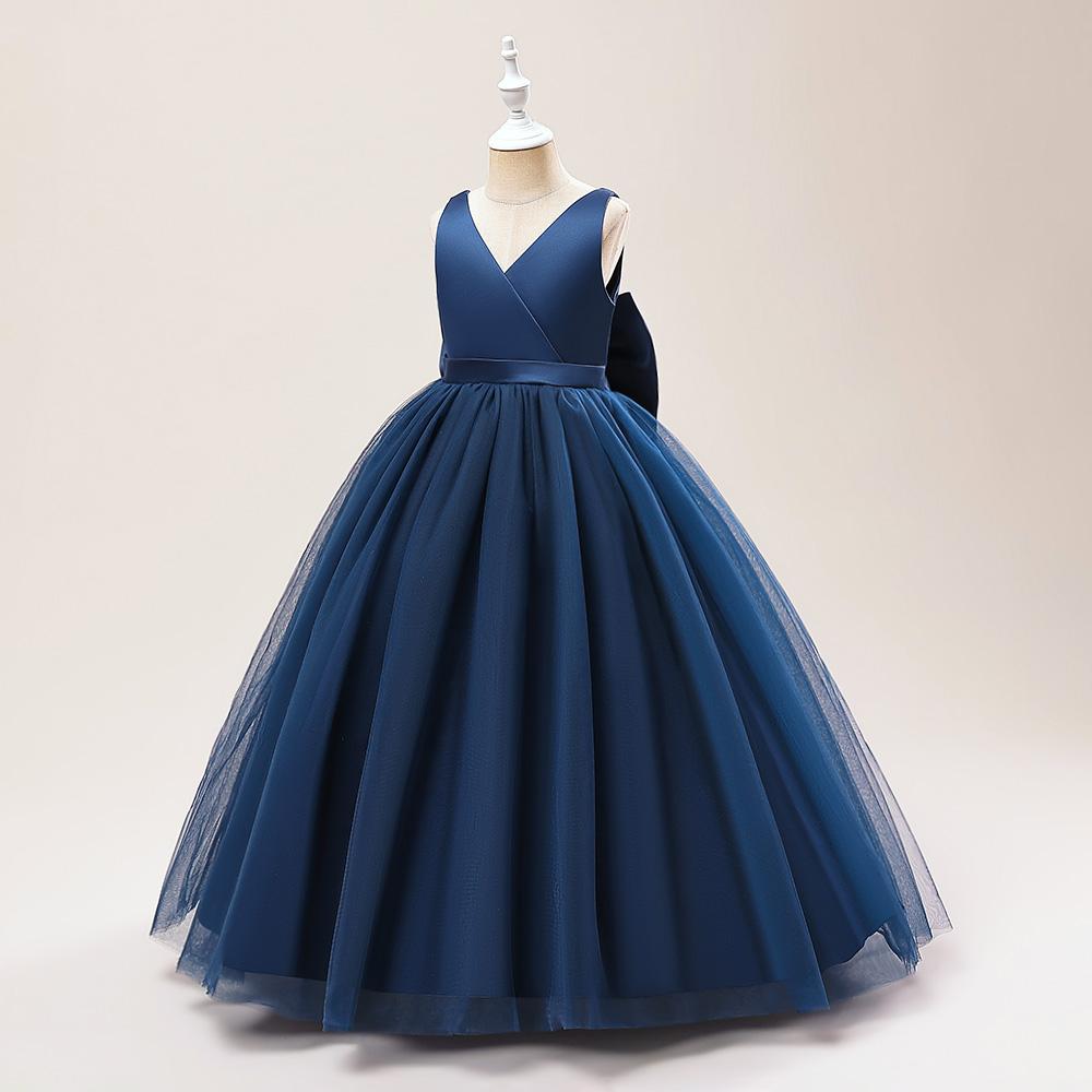 Платье подружки невесты с большим бантом для девочек, длинное белое свадебное платье для выпускного вечера, пышное платье принцессы для первого причастия, официальное бальное платье на день рождения