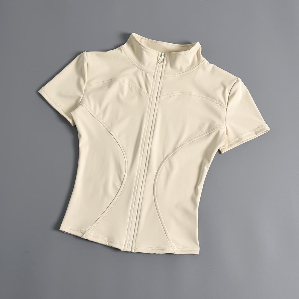 2024 Women's Nude Short Sleeve Zipper Fitness Top for Cycling, Outdoor Sports, and Yoga