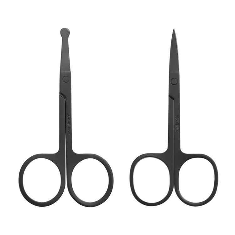 Косметические ножницы из нержавеющей стали: Машинка для стрижки волос в носу, маленькая, с черной отделкой, круглой головкой.