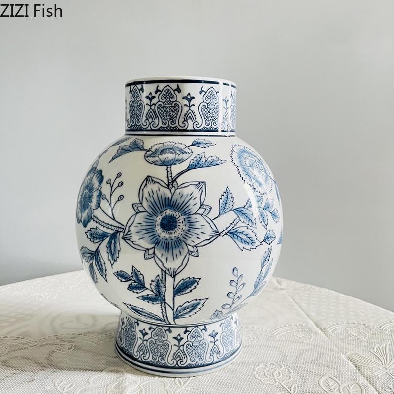 Blue and White Porcelain Vase Creative Vintage Plant Pots Table Decoration Flowers Arrangement Floral Vases Room Aesthetic Decor