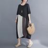 2023 Summer Plus Size Women's Loose Colorblock Cotton Linen Short Sleeve Dress