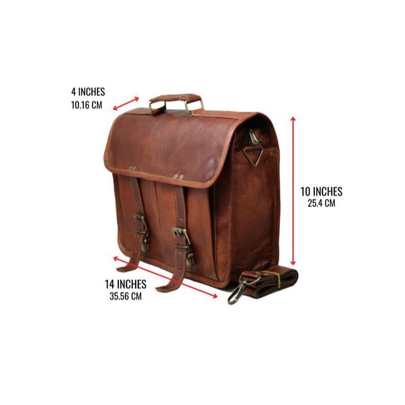 14" Leather Messenger Bag Laptop Case Office Briefcase Gift for Men Computer Distressed Shoulder Bag