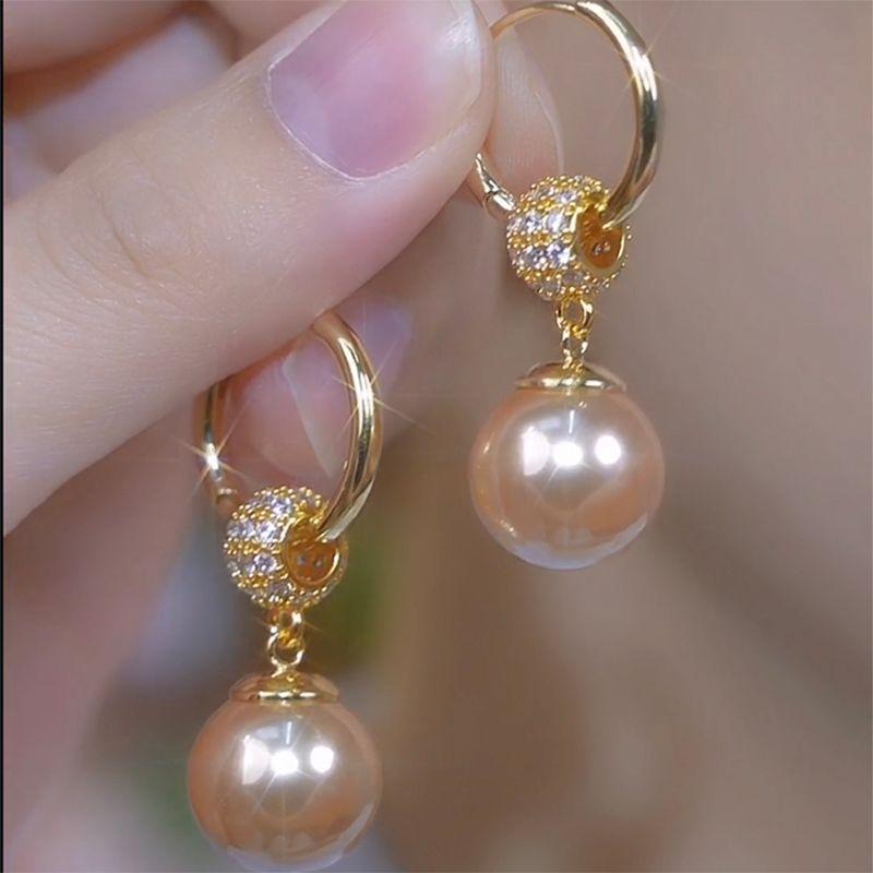 Special-Interest Design Fancy Full Diamond Champagne Pearl Earrings for Women Fancy Exquisite Unique Earrings Graceful Earrings