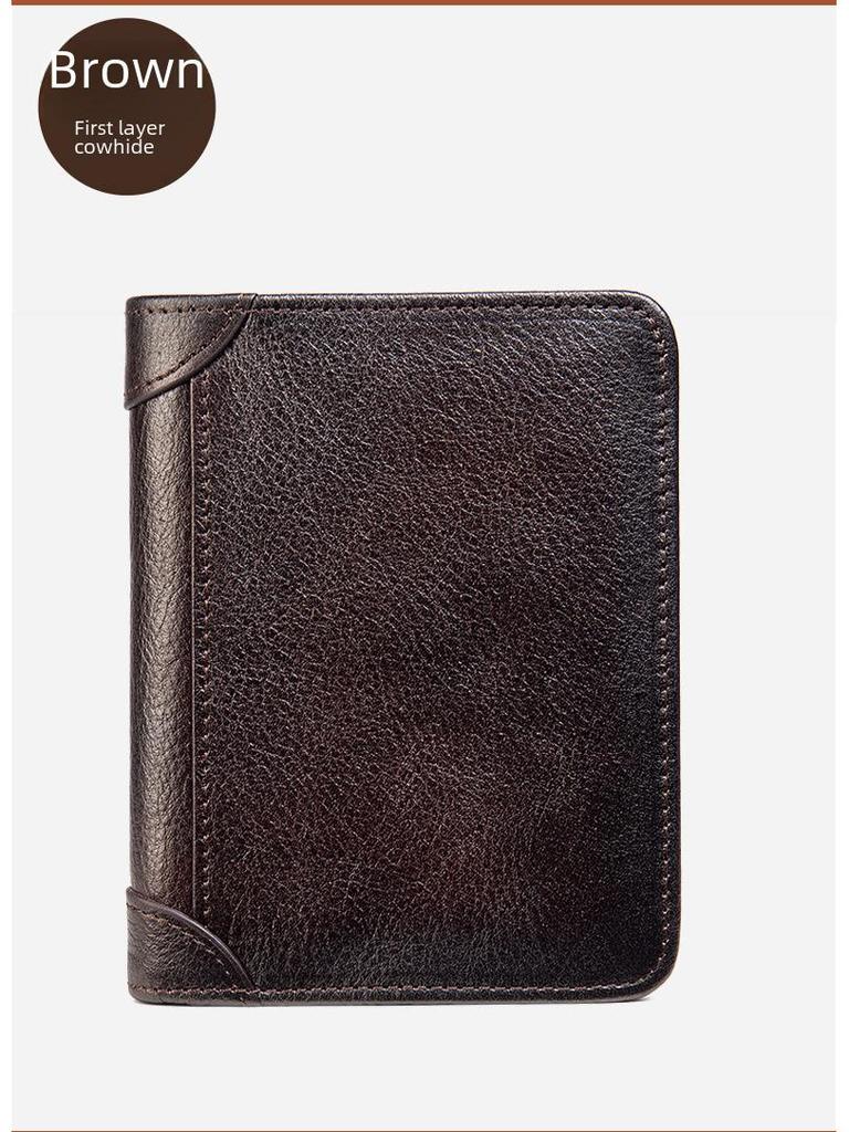 Genuine Leather Ultra-Thin Men's Multi-Function Short Wallet with Driver's License Holder and Anti-Theft Design.