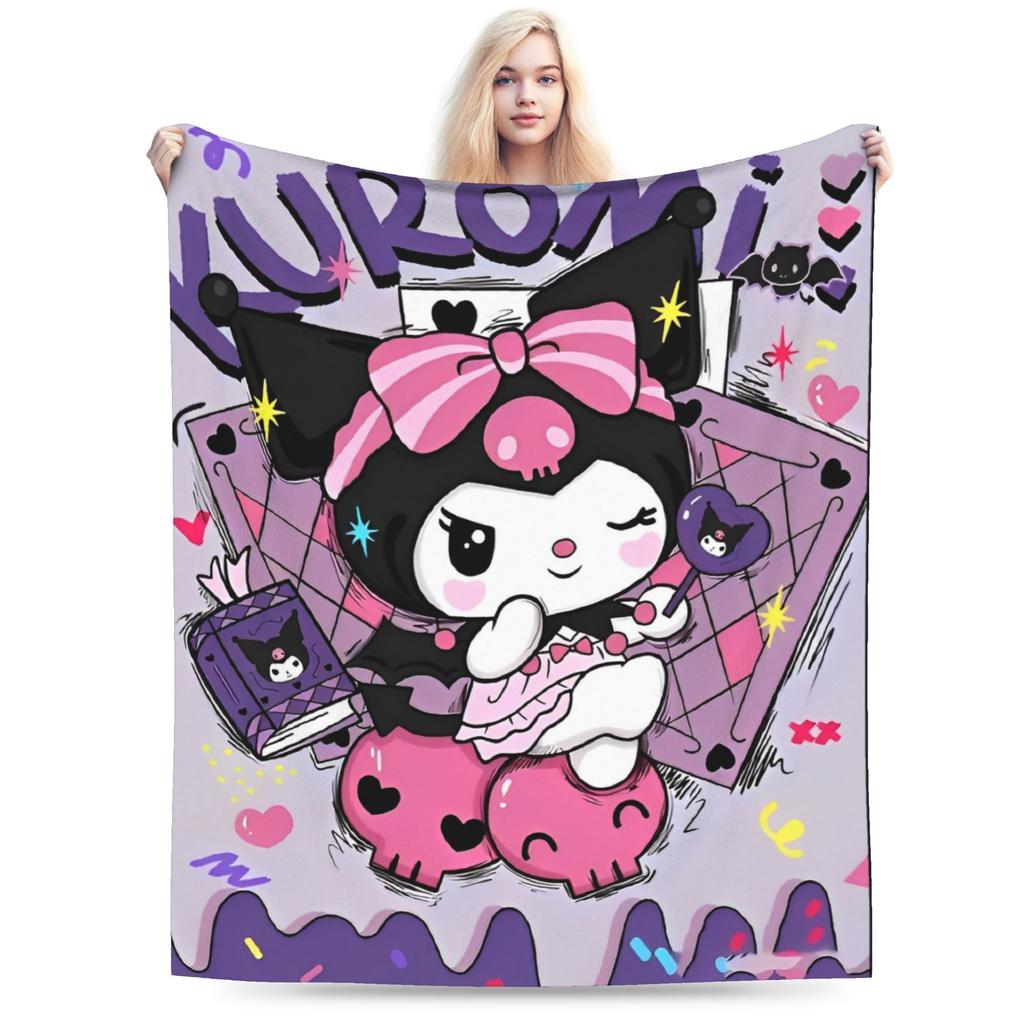 Cartoon Cool Cute Kuromi Fleece Throw Blanket  Blanket for Home Outdoor Super Soft Bed Rug