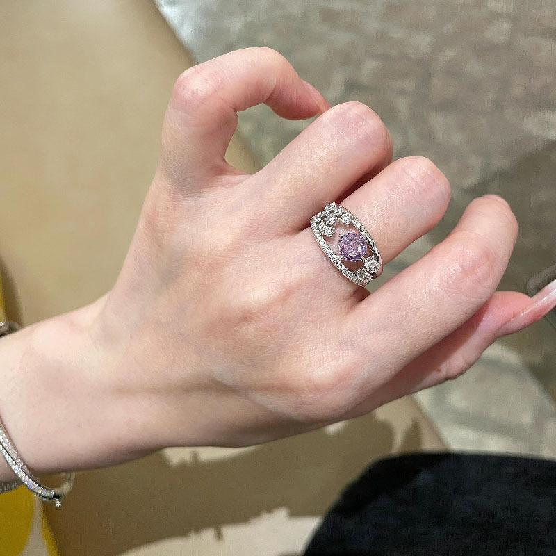 Легкая роскошь Высококачественные фиолетовые хрустальные кольца для женщин, инкрустированные милые и изысканные обручальные кольца, изящные ювелирные изделия