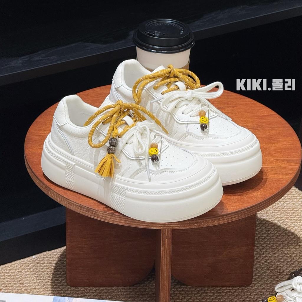 Платформа обувь на танкетке женская ins тренд 2025 ранняя осень новинка ретро цветовая блокировка увеличение роста кожаная повседневная спортивная обувь женская