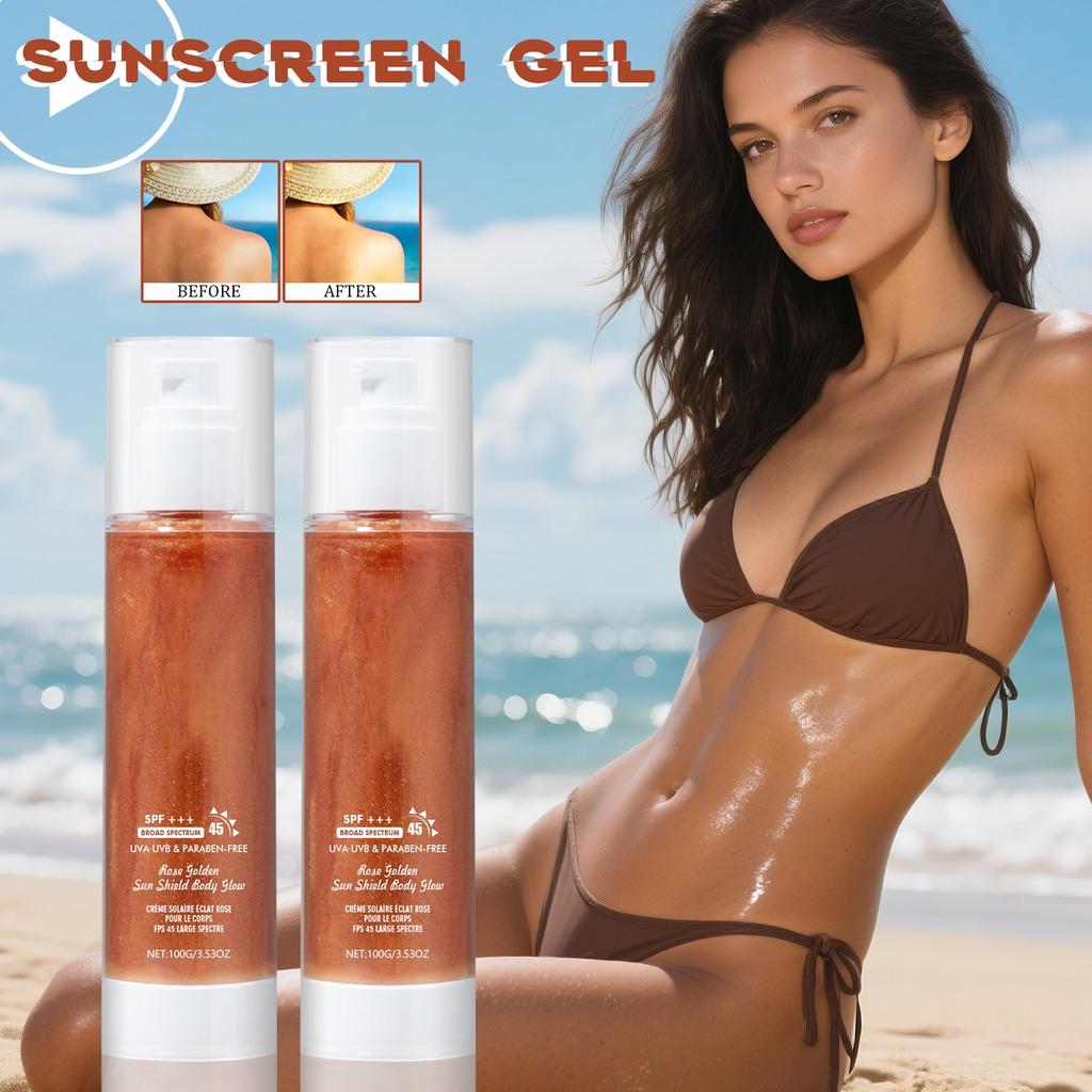 Солнцезащитный гель для тела, легкий солнцезащитный гель-блеск, освежающий и увлажняющий, уменьшает выработку меланина, 100 г(1шт)