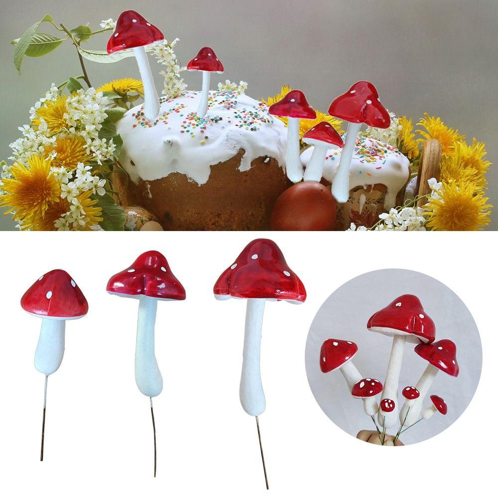 Foam Simulated Mushroom Cake Topper Dessert Decor Happy Birthday Cake Decorating Cake Insert Set