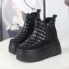 Мода 12 см ПУ Весна Женская Модная Обувь Микрофибра Кожа Сапоги Ботильоны Труба ZIP Женские Осень Мотоциклетные