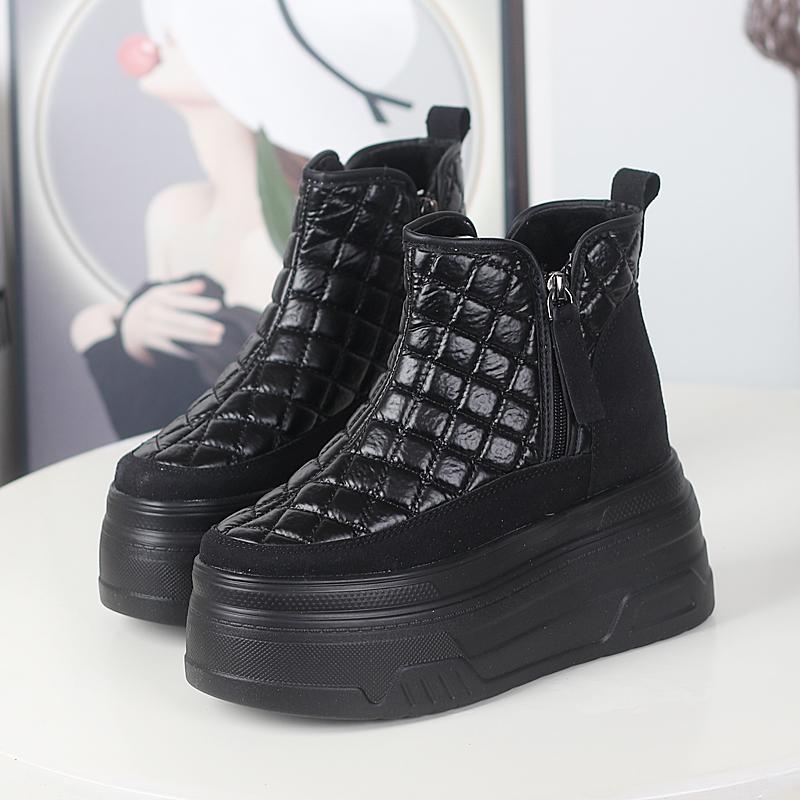 Мода 12 см ПУ Весна Женская Модная Обувь Микрофибра Кожа Сапоги Ботильоны Труба ZIP Женские Осень Мотоциклетные