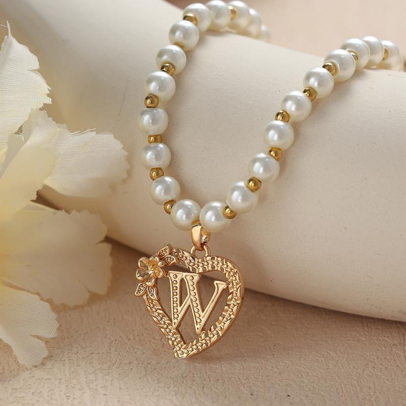 Винтажные цветочные буквы сердечки кулон ожерелья для женщин роскошные искусственные жемчужные цепочки ожерелья корейские ювелирные изделия подарки