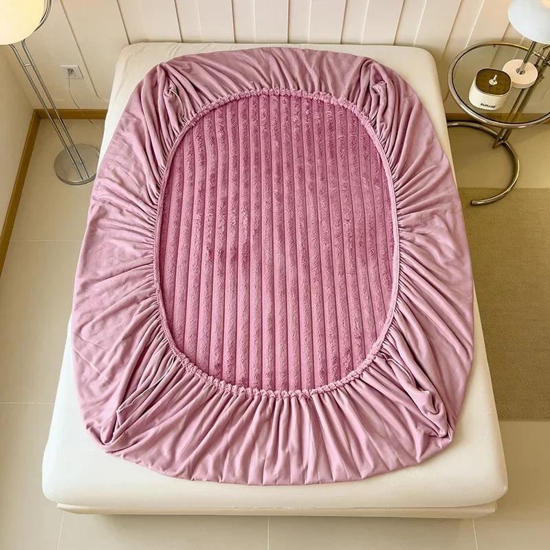 Утолщенная простыня для зимы, покрывало на кровать, пушистый плюшевый эластичный наматрасник, пушистое флисовое постельное белье, нескользящий наматрасник