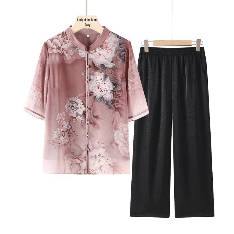 Datang Furen Elderly Women's Lightweight Summer Stand Collar Shirt Set
