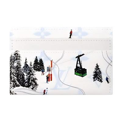 Двойной Классический Монограммный Праздничная Спортивная Коллекция Кожаный Держатель для Карт в Лыжном Стиле Унисекс Для Пар в Белом