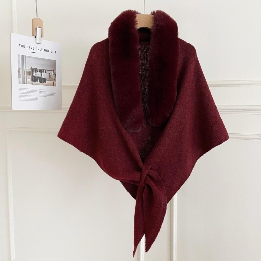 Faux Fox Fur Knit Shawl Warm Triangle Scarf Elegant Faux Fur Collar Wrap Outdoor