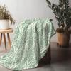 Green geometric floral pattern Flannel printed blanket suitable for all seasons suitable for living room office sofa and travel