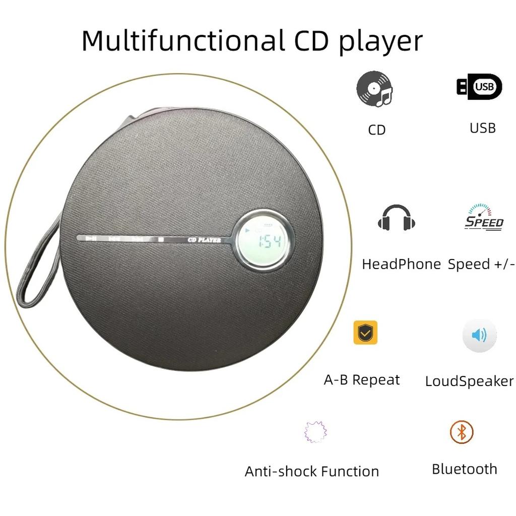 Portable Bluetooth CD Player Built-in Speaker Stereo, Personal Walkman MP3 Players Student Education Learning Repeating Machine