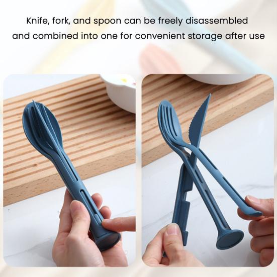 Портативный набор столовых приборов 3-в-1 с вилкой, ложкой, ножом, пищевой, многоразовый, для кемпинга на открытом воздухе, пикника, пеших походов