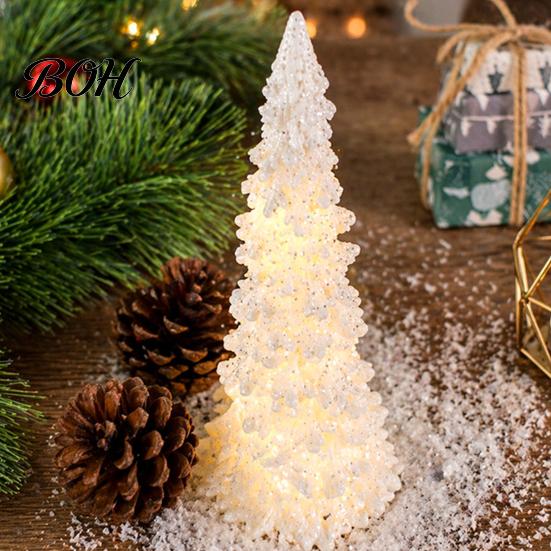 Fireplace Display Ornament Christmas Tree Night Light with Snow Effect, Battery Operated LED Pine Winter Home Atmosphere Lamp, Modern Style