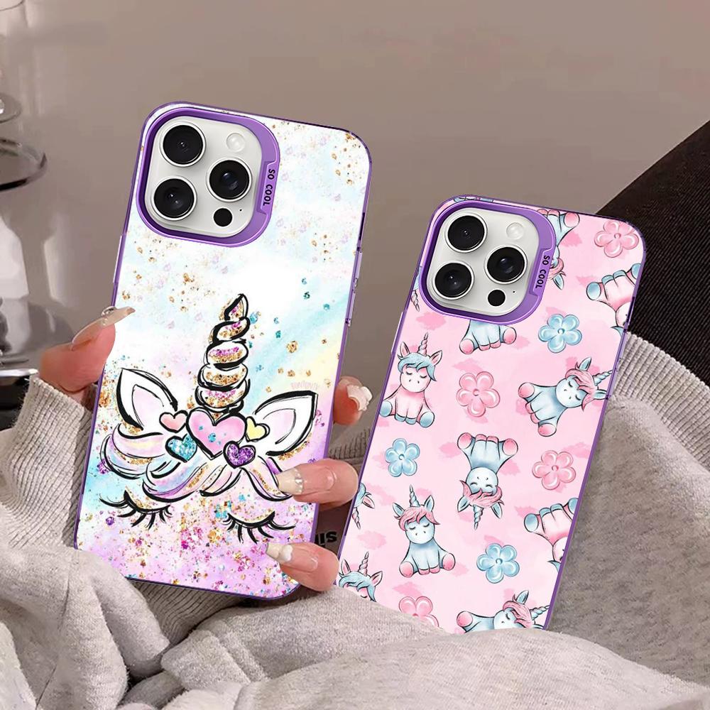 Мультяшный чехол для телефона с единорогом для iPhone 16 15 14 13 12 11 Pro Max X XR XSMAX 8 7 Plus Матовый противоударный задний чехол