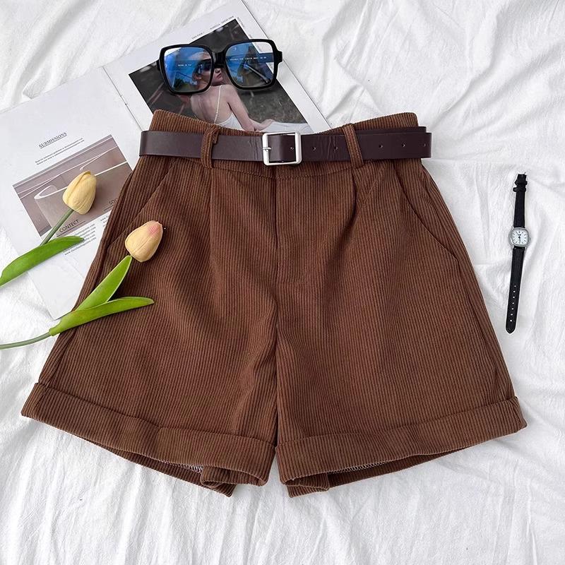 Женские ретро-шорты из вельвета с высокой талией и широкими штанинами - мода осень/зима