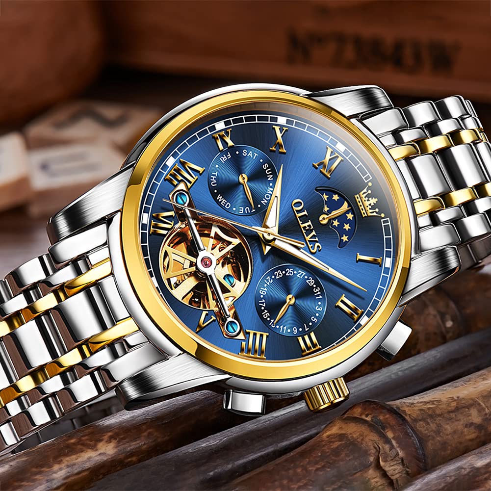 OLEVS Automatic Hand Day Hand Job Skeleton Dial Men's Watch, Stylish, Mechanical, Watch, Father's Gift, Popular, Business, Luminous, Cool, Watch,