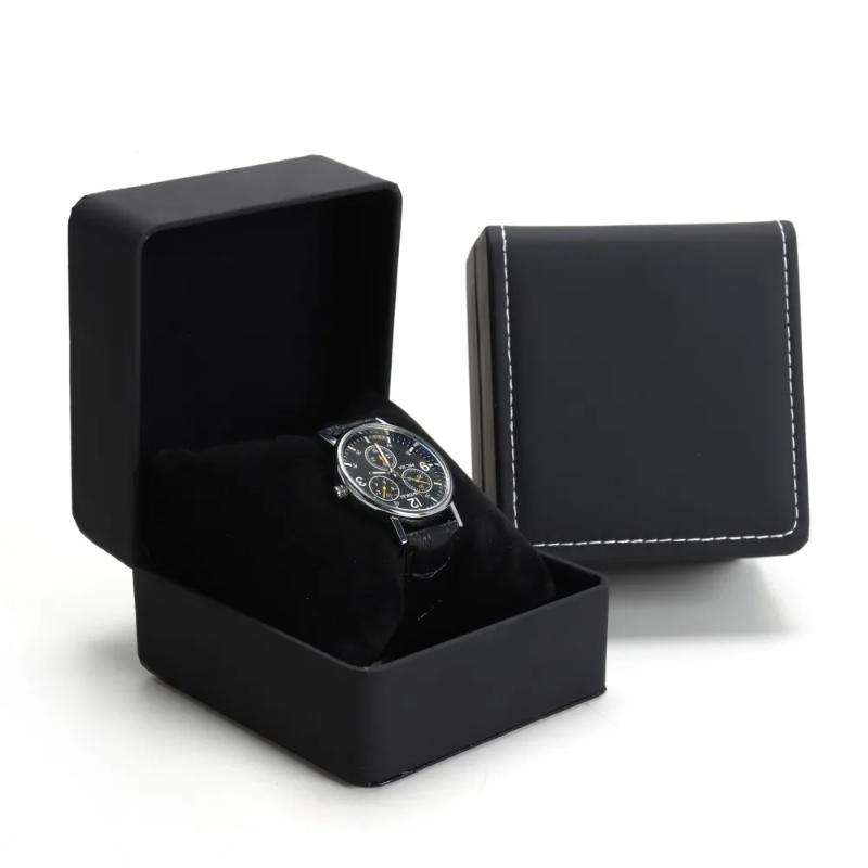 Black Frosted Leather Watch Case High-end Flip Jewelry Storage Box Men Wrist Watch Organizer Display Bracelet Packaging Box Bag