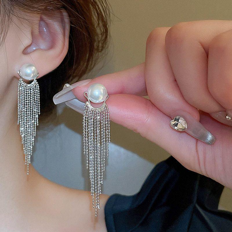 Серьга-клипса с жемчужной кисточкой Без прокола Нишевый дизайн Серьги-подвески Новое поступление Самый продаваемый Изящные модные уникальные серьги для женщин