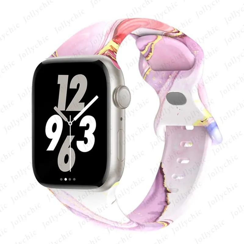 Цветочный ремешок с принтом для Apple Watch Ultra Band 49 мм 41 мм 40 мм 38 45 мм 44 мм 42 мм Силиконовый браслет для IWatch Серии 8 7 SE 6 5 4 3