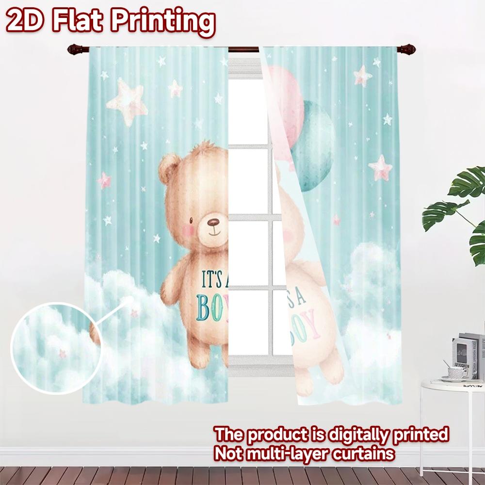 2D flat printing 2pcs Curtains Bear Balloons Digital Printed Polyester Drapes Festive Wall Decor Use for Oversized Outdoor