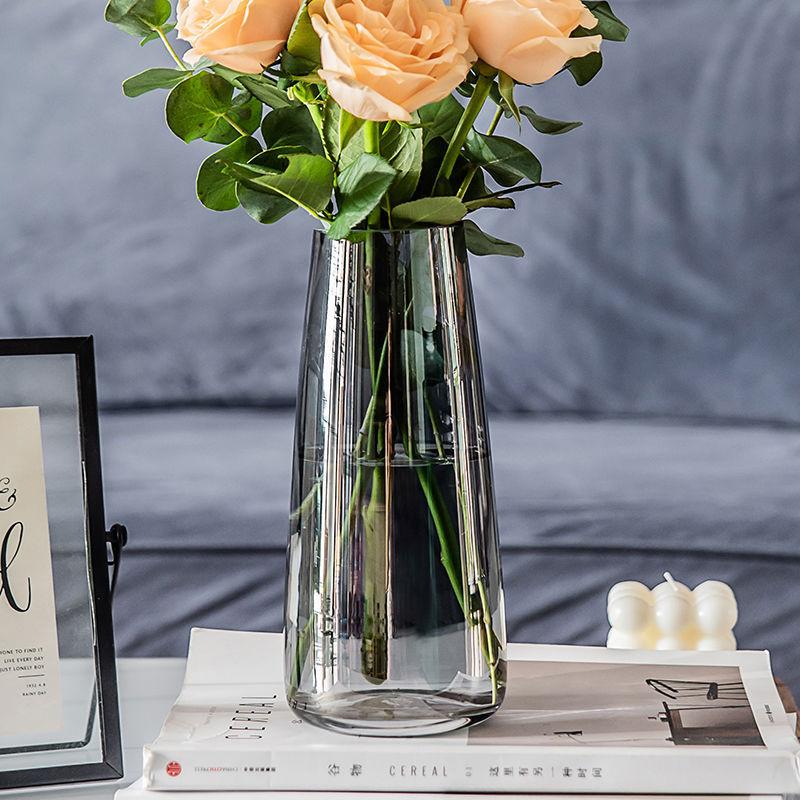 Современная стеклянная ваза кристально чистая прозрачная гидропонная вставка ваза для домашнего офиса гостиная декор аксессуары (Кристально-серый)
