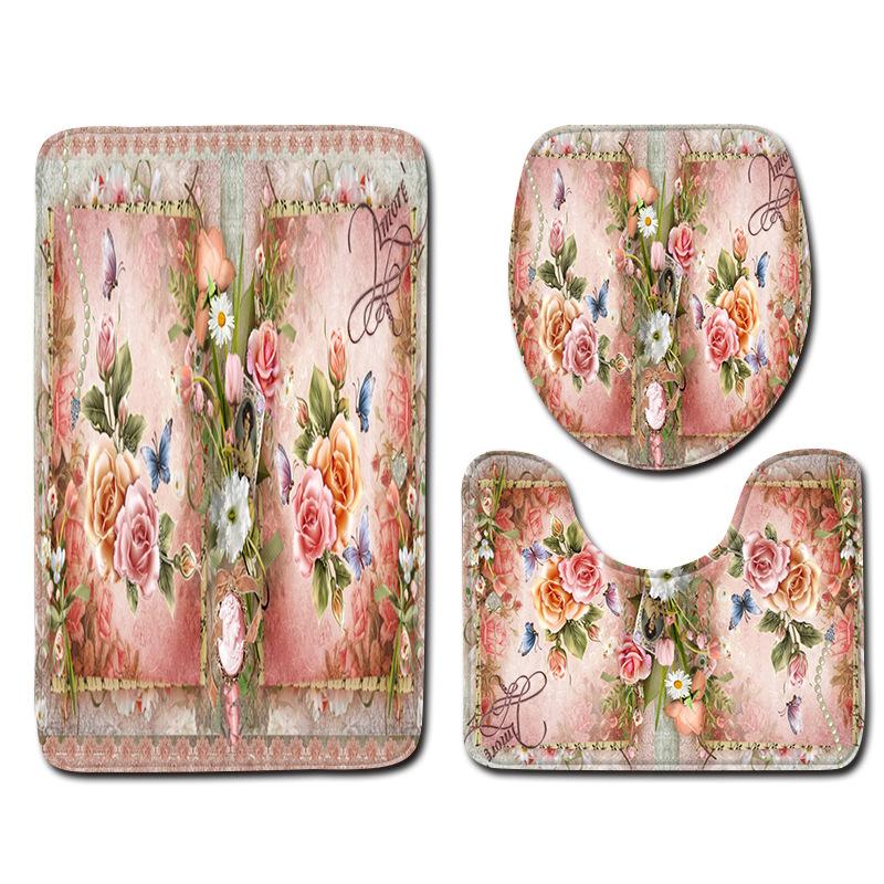 Креативный Ретро Ванная Туалет Три Предмета Комбинация Напольных Ковриков Бытовой Дверной Коврик Кухонный Впитывающий Нескользящий Ковер