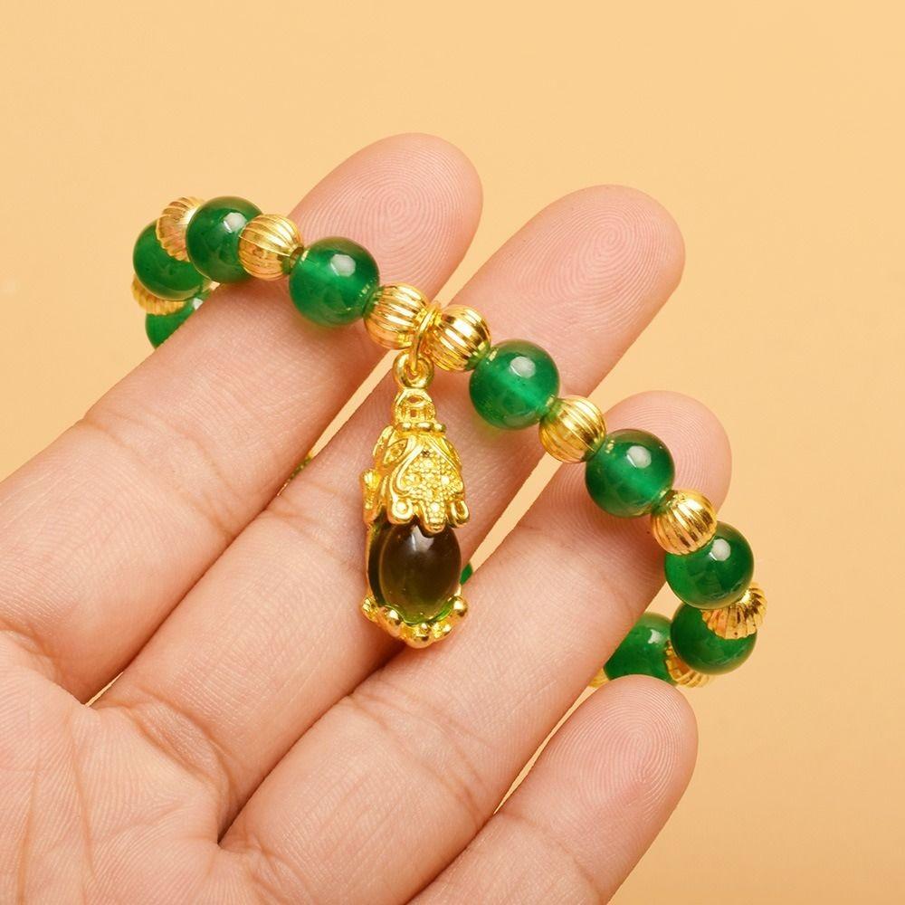 Delicate Pixiu Pendant Bracelet Chinese Style Beaded Bangles Imitation Marble Stone Bracelet Gifts