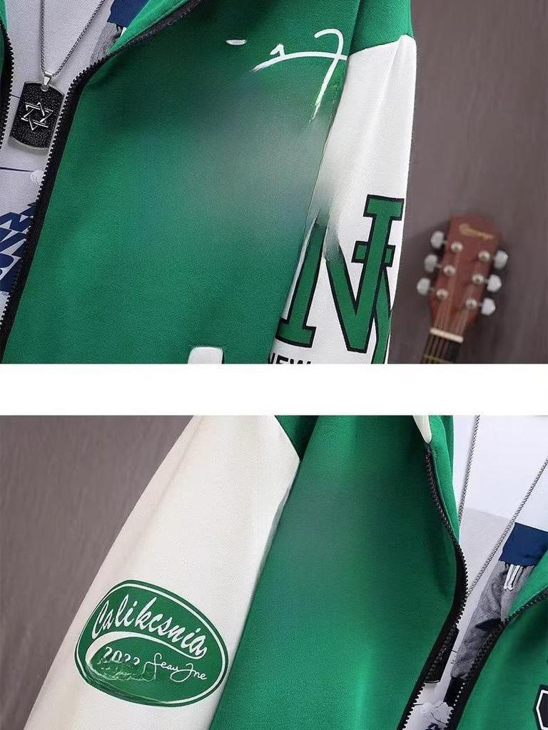 Осенний молодежный кардиган на молнии с цветными блоками 2023 года для учеников младших классов средней школы - тонкий мужской свитер-куртка