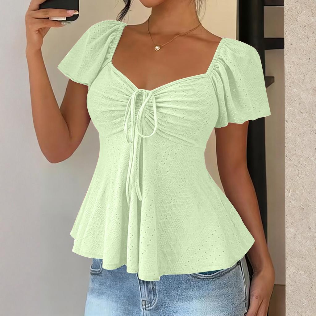 Женская сексуальная укороченная футболка с V-образным вырезом и завязками, с короткими рукавами