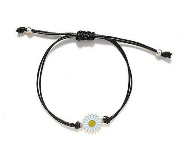 Sunflower Daisy Alloy Friendship Bracelet with Wax Thread Woven Design