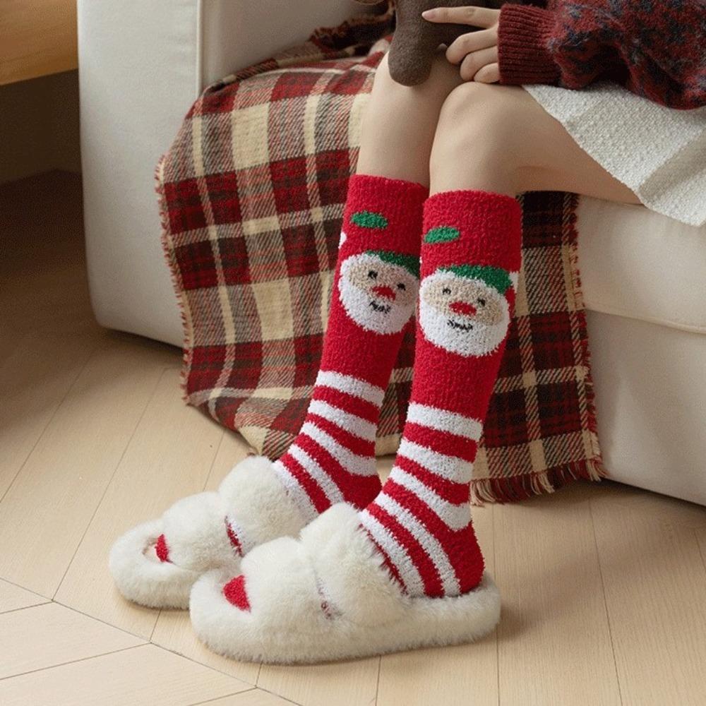 Long Christmas Stocking Snowflake Elk XmasTree Thicken Floor Socks Sleeping Stockings For Women