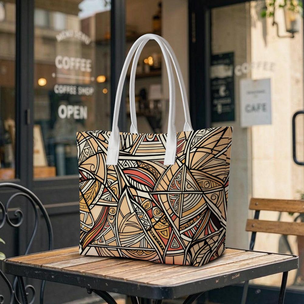 Vintage Geometric Pattern Tote Bag Ladies Casual Large Carryall Fashion Daily Shoulder Handbag