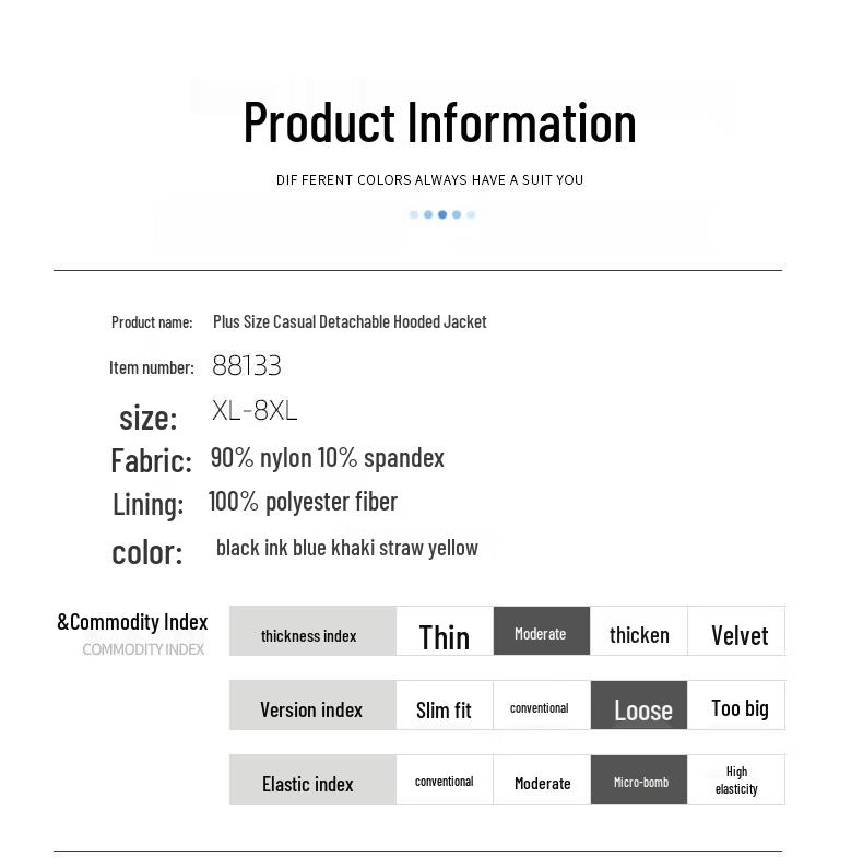 Men's Plus Size Nylon Spandex Jacket with Detachable Hood