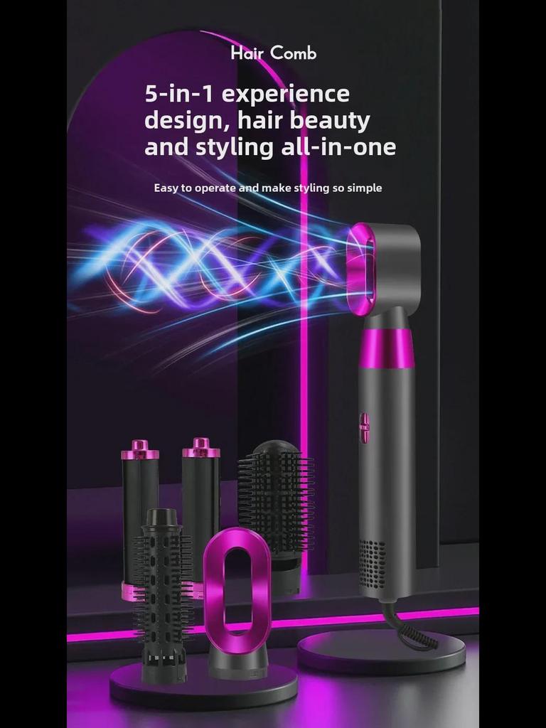 Многофункциональный фен и стайлер 5 в 1: Автоматическая расческа с горячим воздухом, щипцы для завивки и выпрямления для влажных и сухих волос.