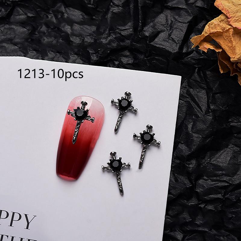 10 шт. ретро металлический крест темный панк 3D сплав детали для дизайна ногтей декор Хэллоуин череп блестящие подвески для ногтей принадлежности салон