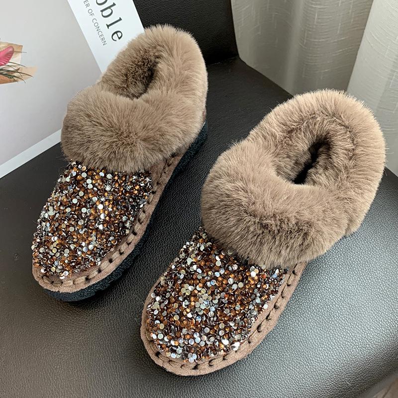 Европейские и американские короткие сапоги с пайетками 2024 года, осень и зима, новые короткие женские туфли-трубы с пайетками и плоским дном из хлопка Trafza