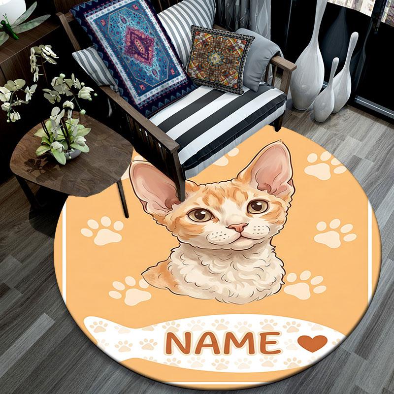 Custom Name,Cute Cat Portrait Series pattern round rug,Carpet Rug for Living Room Bedroom Playroom ,Non-slip Floor Mat,Holiday Gifts and Birthday Gift