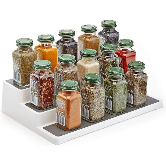 Home Kitchen 3-tier Spice Salt Sugar Rack Step Shelf Cabinet Bottle Organizer