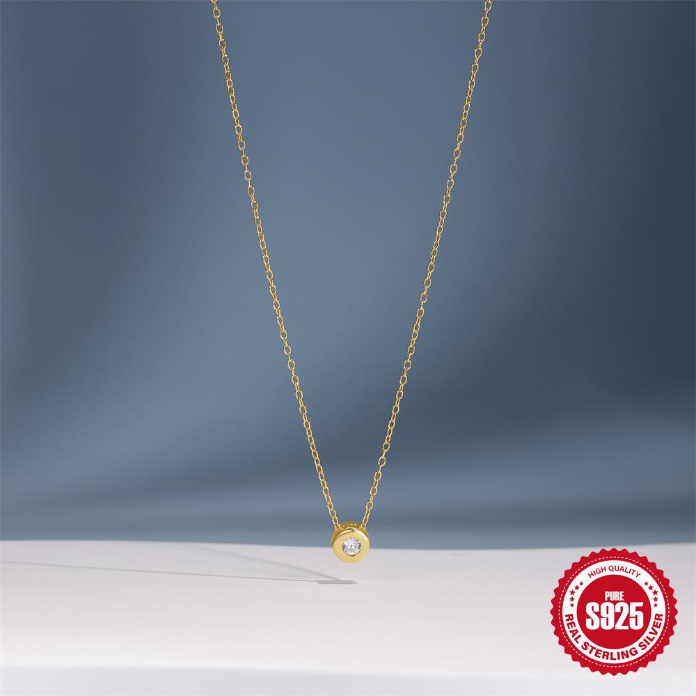 Модное классическое ожерелье с одним круглым бриллиантом из стерлингового серебра 925 пробы для женщин с ключицей