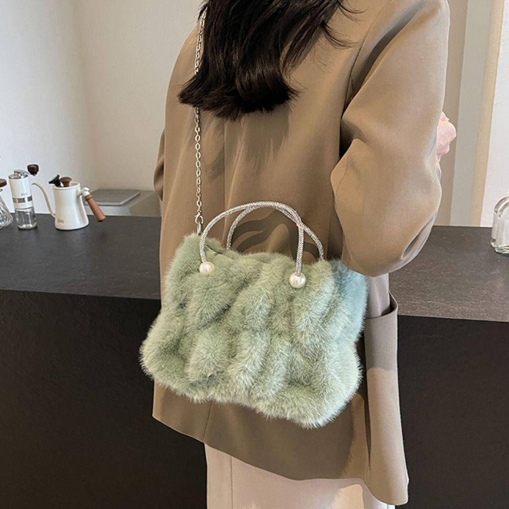 Женская плюшевая сумка через плечо в корейском стиле, однотонная, из искусственного меха, дорожная